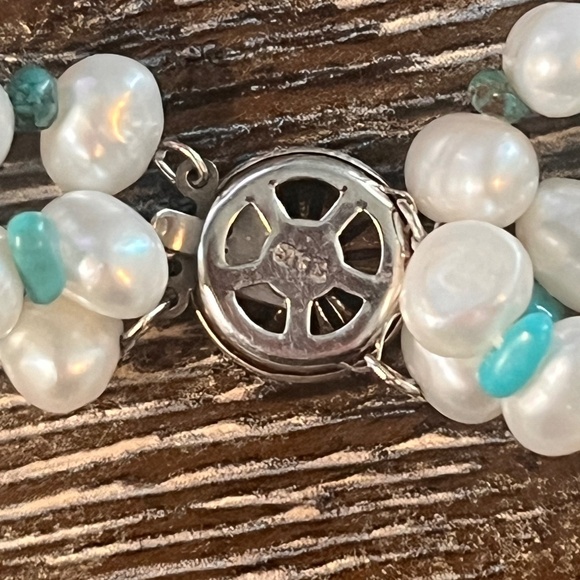 Rare Fresh Water Pearls & Turquoise Three Strand Necklace - Picture 10 of 14